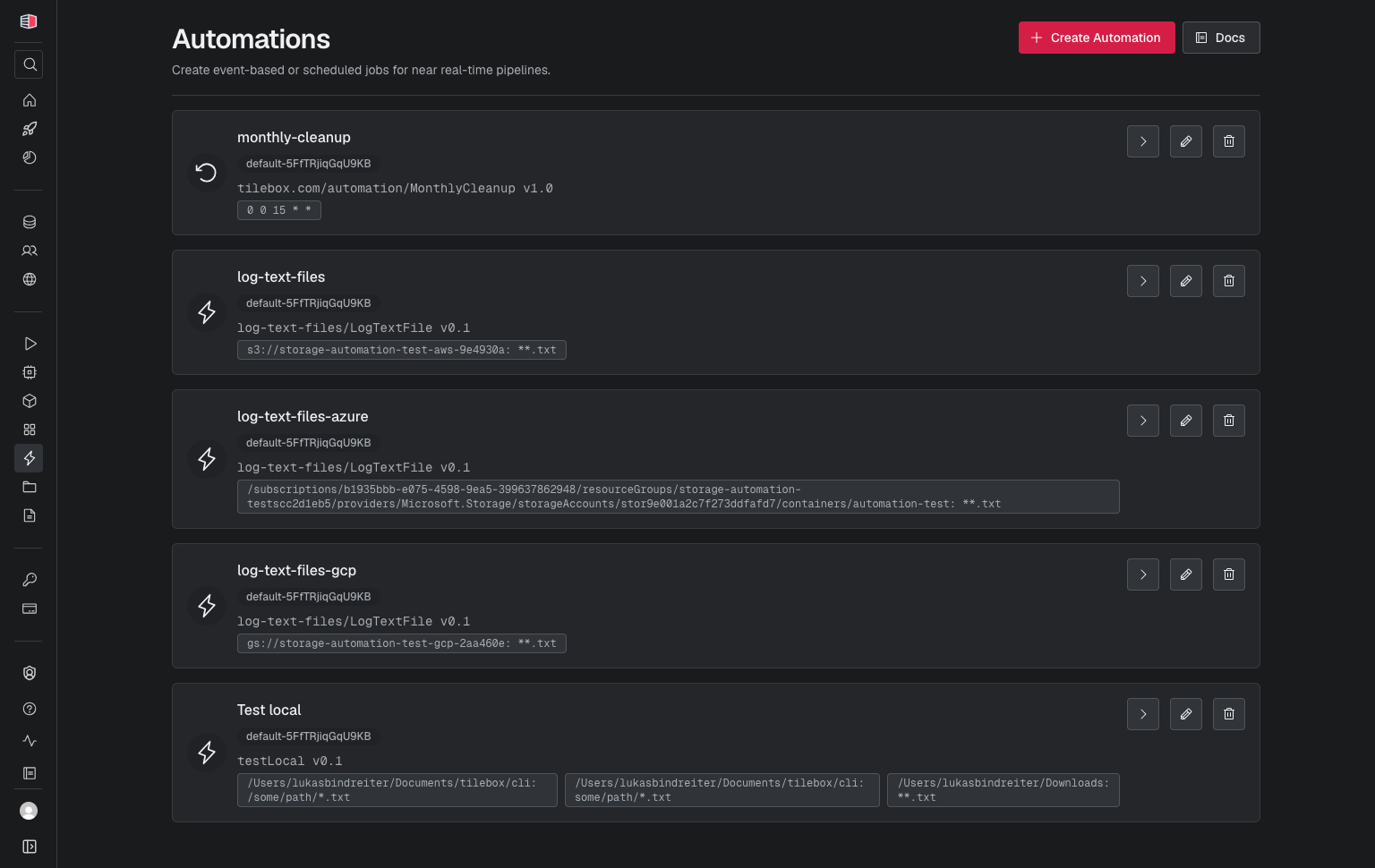 Tilebox Workflows automations in the Tilebox Console