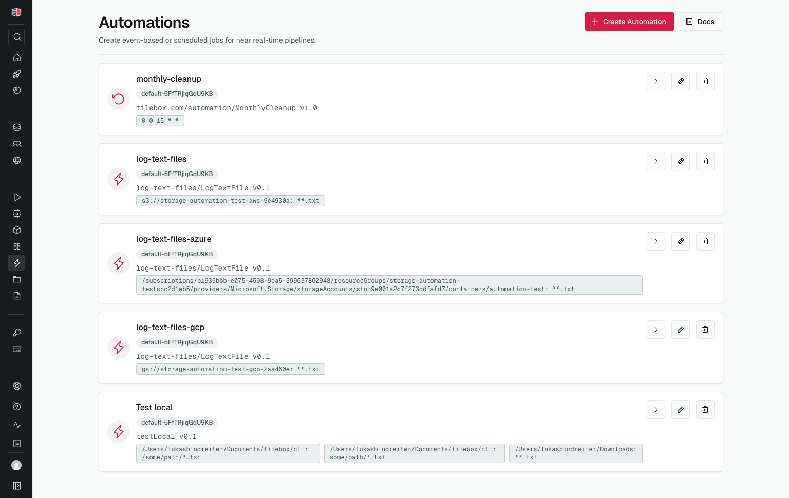 Tilebox Workflows automations in the Tilebox Console