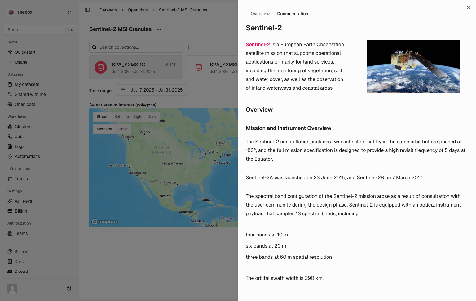 Tilebox Console dataset documentation editor