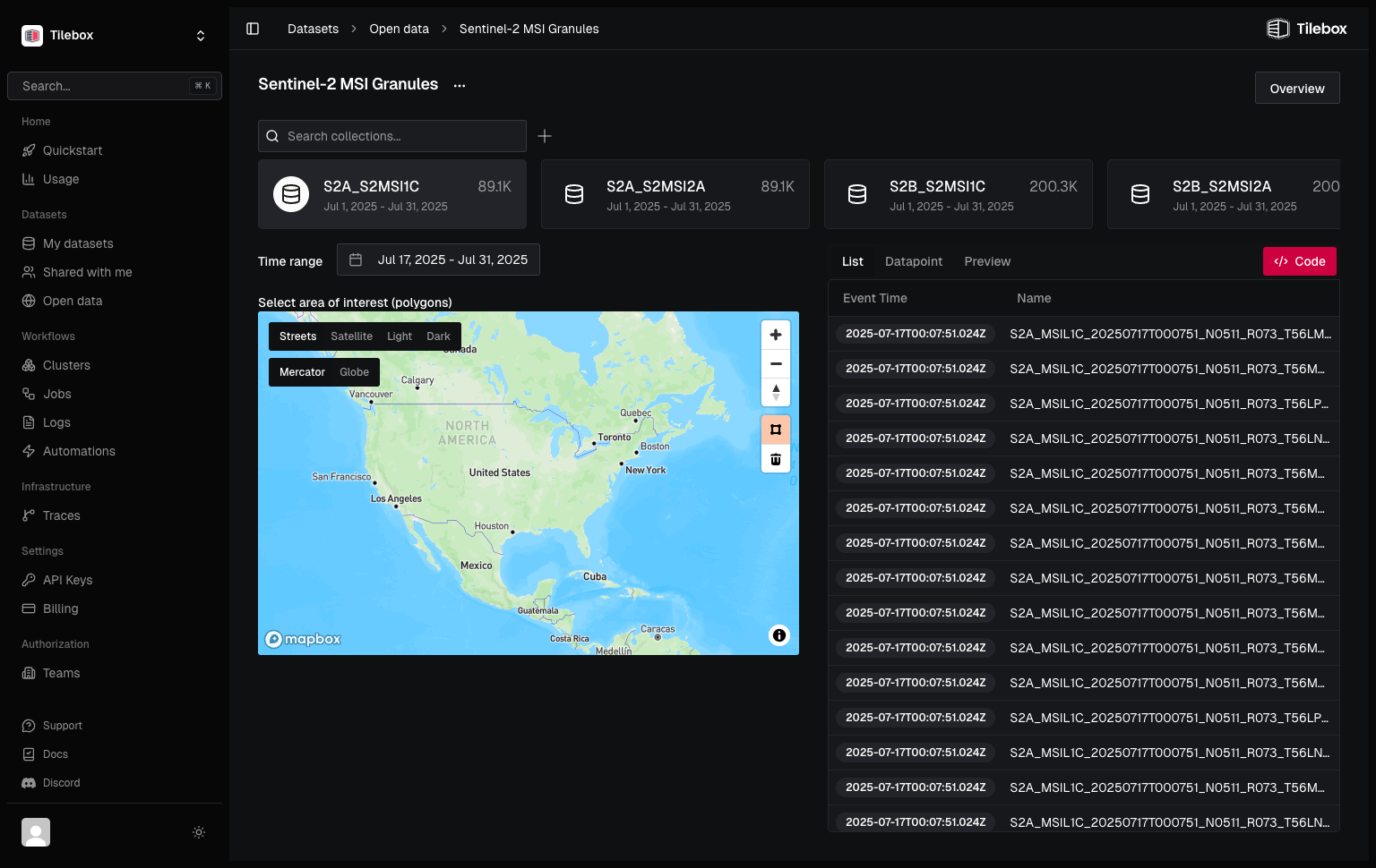Tilebox dataset explorer