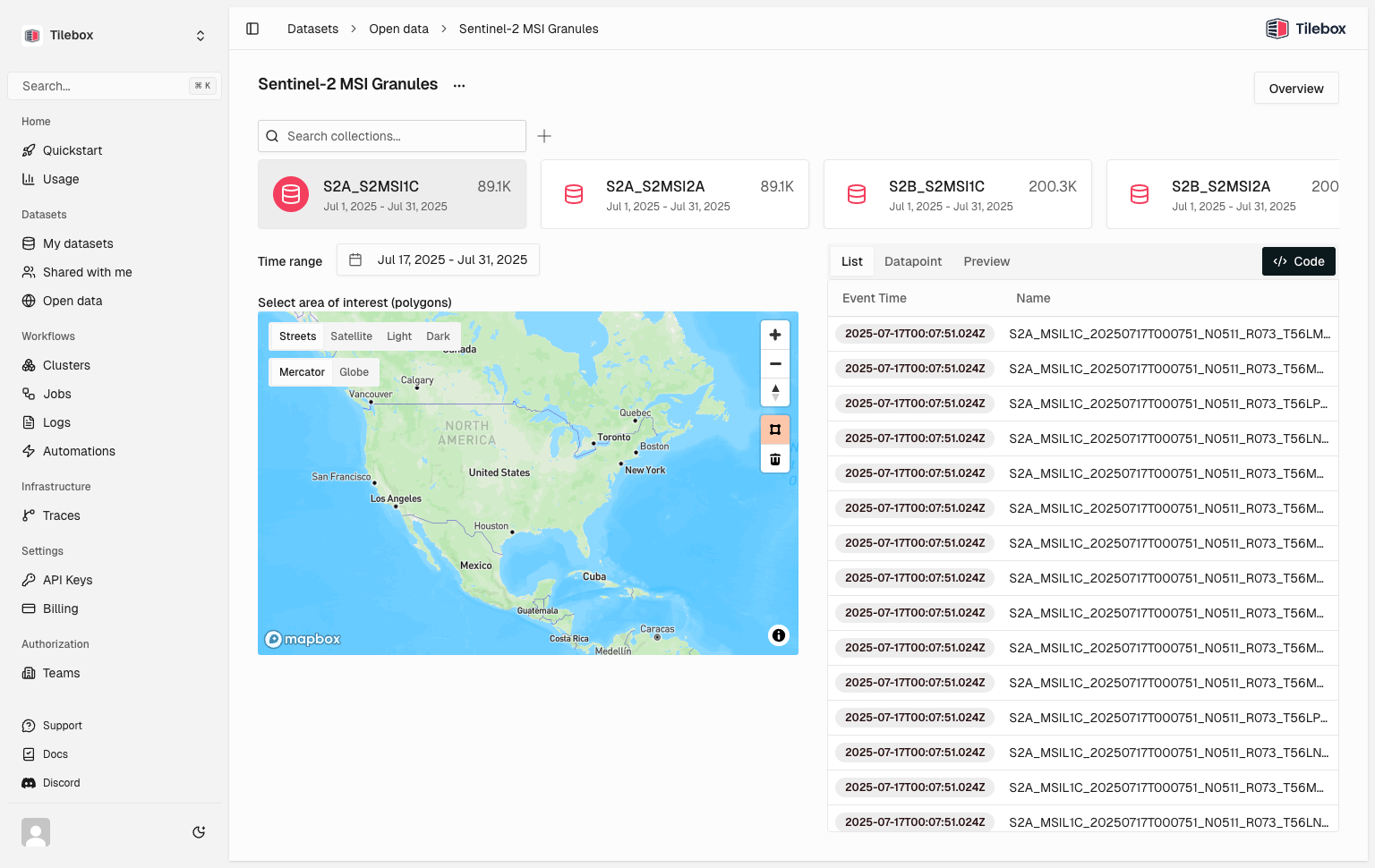 Tilebox dataset explorer