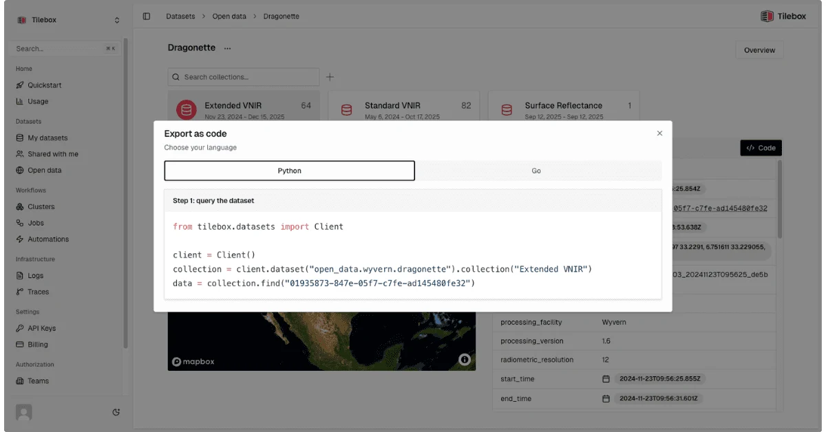 Tilebox Console Export as Code feature
